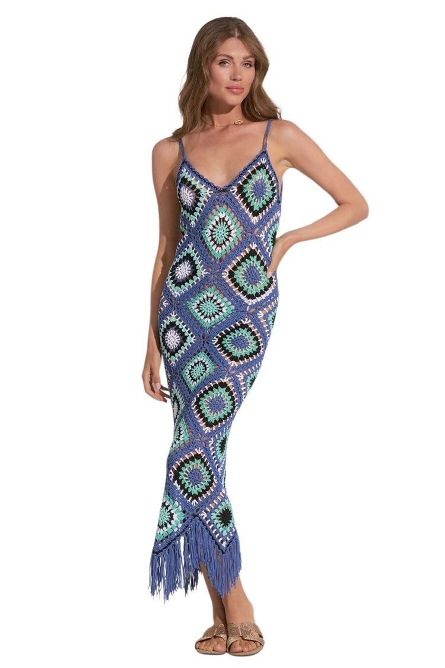 Elan Aleki Crochet Maxi Cover Up Dress Medium